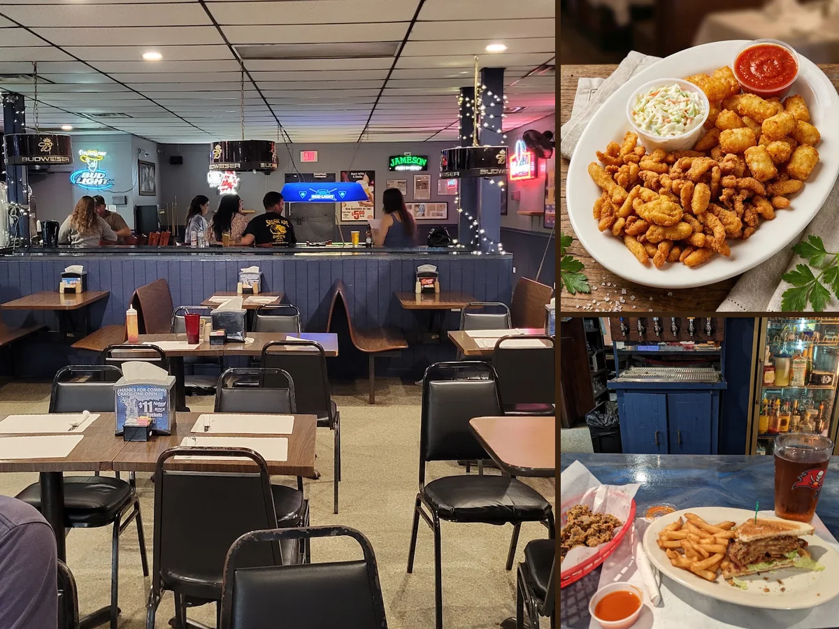 Bar area with drinks, stools, and sports on screen.